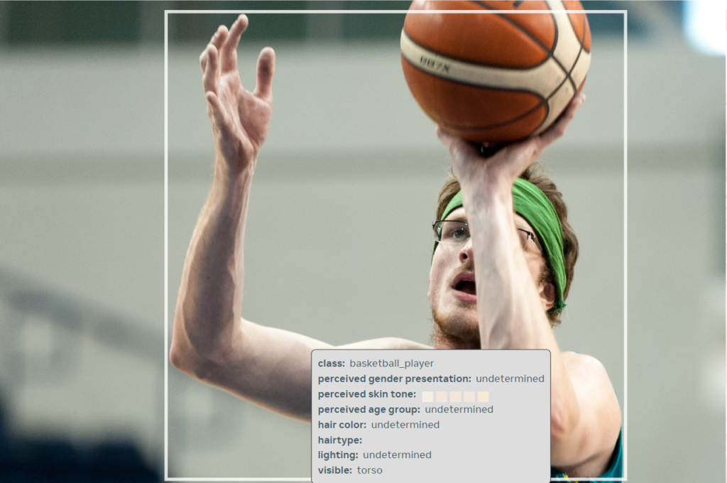 A basketball player image with annotations from the FACET dataset